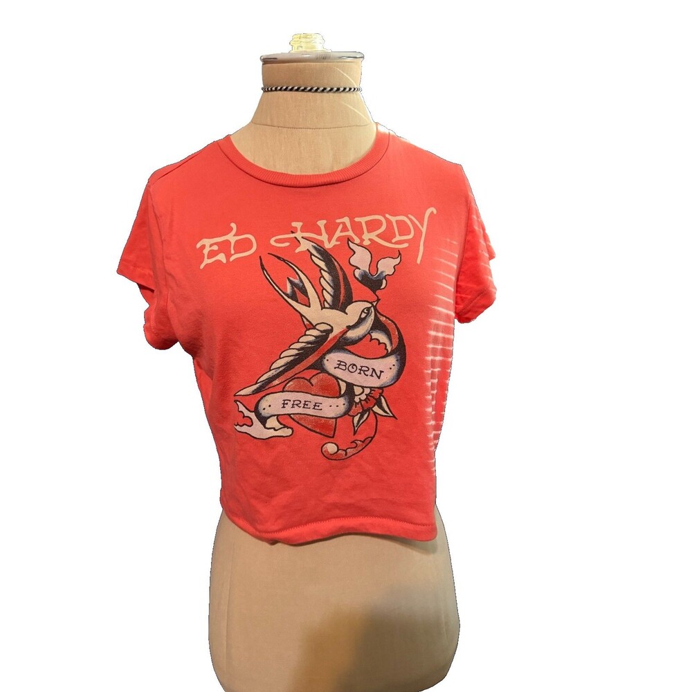Ed Hardy Born Free Swallow Baby Tee / Crop Top Y2K Size Large